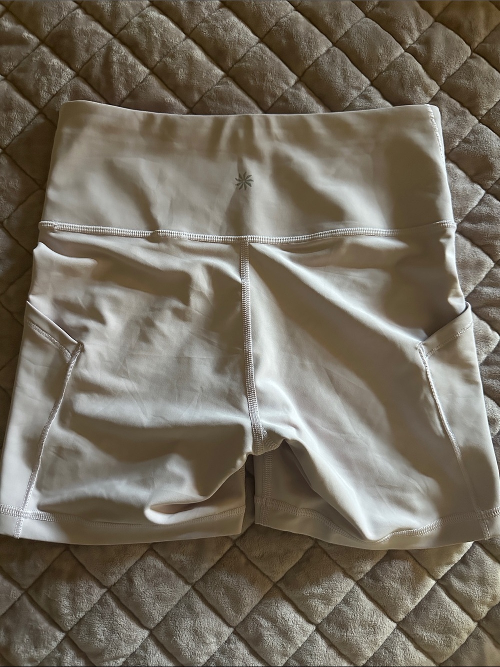 Athleta light pink High-Waist Bike Shorts with Side Pockets